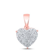 10K Rose Gold Womens Round Diamond Heart Pendant 1/2 Cttw