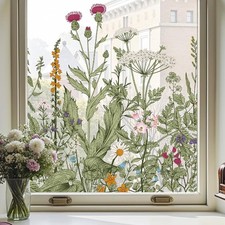 Window Privacy Film,Colorful Floral Window Stickers,Removable DIY Bouquet Static