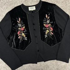 Vintage Susan Bristol Cardigan Sweater Size XL Velvet Trim Tassel Embroidered