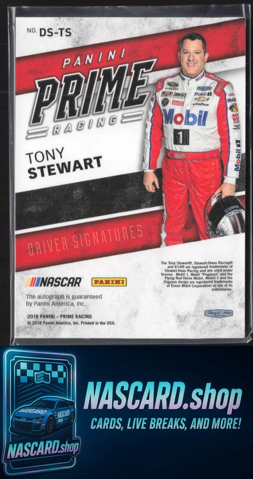 2018 Panini Prime #DS-TS Tony Stewart Driver Signatures Holo Gold #3/3 - Image 2 of 2