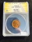 1909 VDB Lincoln Wheat Cent 1c Penny ANACS AU50 Details ESTATE COIN 2185