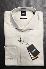 Hugo Boss Men Joe Spread Slim Fit Beige Cotton Dress Shirt 43 17