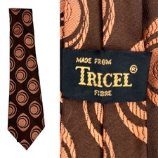 Vintage 50s/60s Tricel Tie Brown Orange Circles Necktie Mon 1950s 1960s