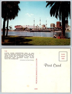 Tampa FL Curtis Hixon Convention Hall Gasparilla Pirate Ship Postcard T-42