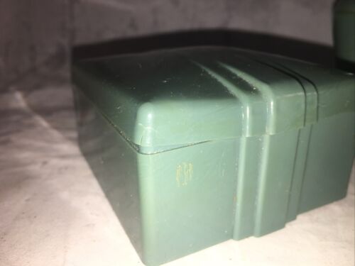 Vintage Carvanit Druckknopf Mechanischer Salz und Pfefferstreuer Set Grau Blau 3,5" - Bild 3 von 5