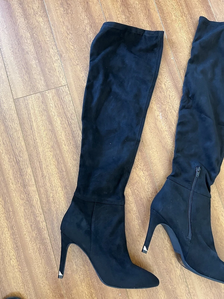 Call It Spring Women Over The Knee Black Vegan Suede Boots Pointed Toe Side Zip - Image 3 of 4