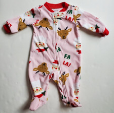 Carter's Christmas Fleece Footed Jumpsuit Pink Santa Reindeer Zip Newborn NWT