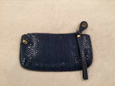 Joy Susan Wristlet Blue Snake Shiny6 Card Slots Interior Zipper Pocket Turn Lock