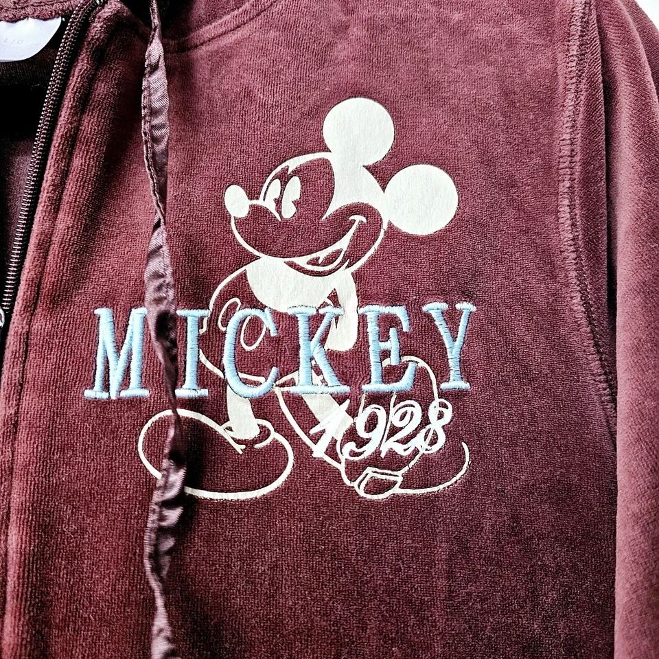 Sudadera con capucha y cremallera vintage AVON Mickey Mouse 1928 bordada marrón/granate talla L Foto 2 de 4
