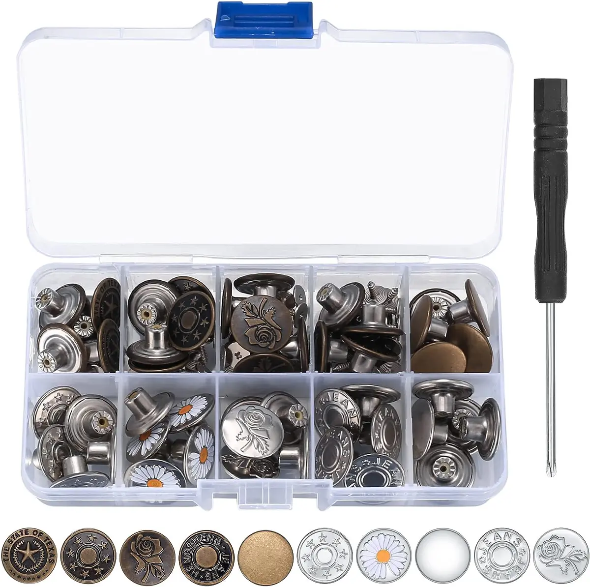 50 Pcs Jean Buttons Replacement Kit - Instant Adjustable Metal Snap