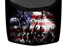 Zombies Reaching Sky Falling Vinyl Hood Wrap Truck Car Graphic Decal USA Flag 