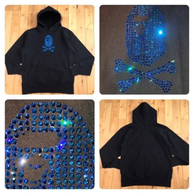 BAPE × CHAMPION Blue Swarovski Pullover hoodie Navy A Bathing Ape