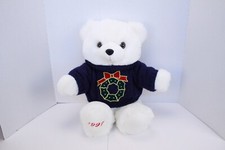 14  Plush White Bear w/Blue Christmas Sweater  Dated 1997