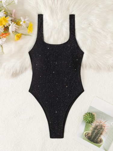 Womens One Piece Swimsuit Glitter Swimwear Cut Out Monokini Thong Bathing Suits - Picture 7 of 25