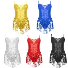 US Kids Girls Dancewear Patchwork Leotards Mesh Dress Stylish V Neckline Party