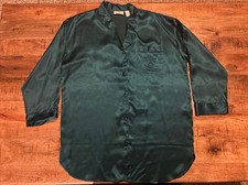 VTG 90's Victorias Secret Button Green Nightgown Sleep Shirt Liquid Satin Large