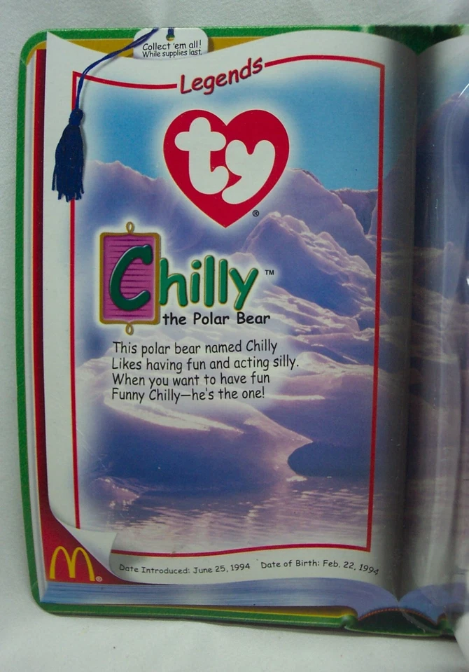 McDonald's TY Legends CHILLY THE POLAR BEAR 5" Teenie Beanie Toy 1999 NEW ERRORS - image 3 of 4