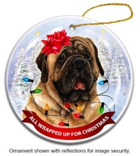 Mastiff All Wrapped Up For Christmas Holiday Ornament