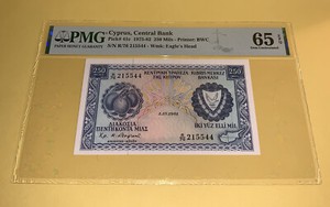PMG Cyprus, Central Bank 250 Mils 1975-82 Gem Unc 65 EPQ p41c