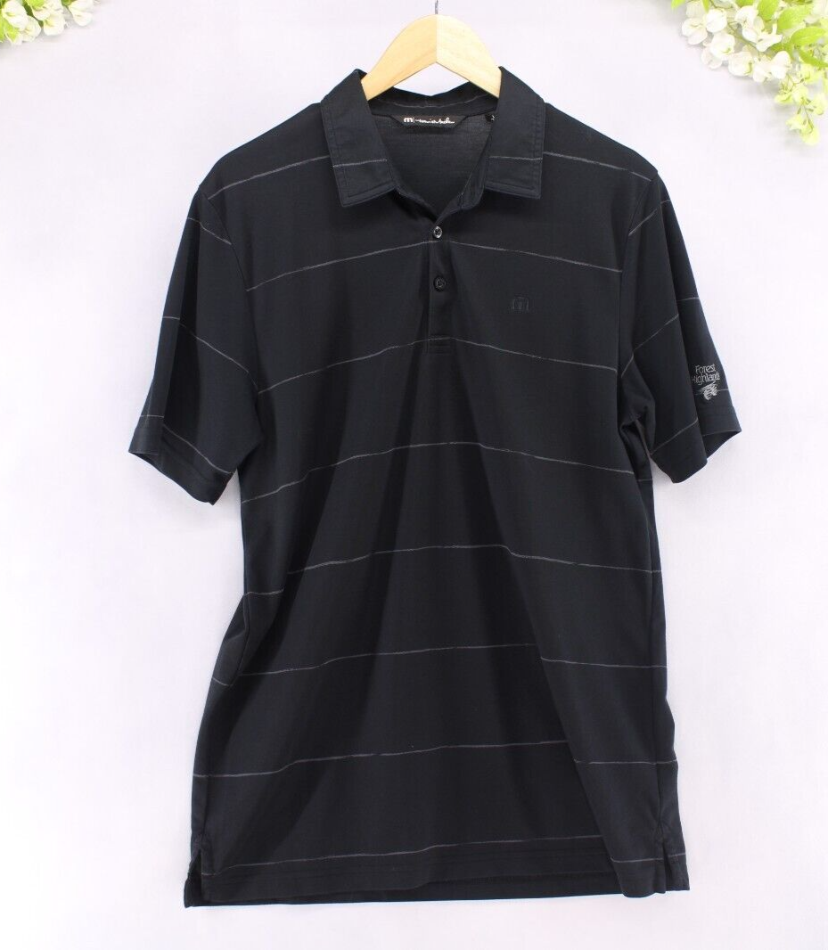Travis Mathew Men's Golf Polo Lightweight Black W/Grey Stripes - Main Image