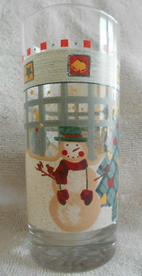 Snowman Cooler Highball Tumbler (s) 16 oz. Christmas Gibson Glass Blue Green !