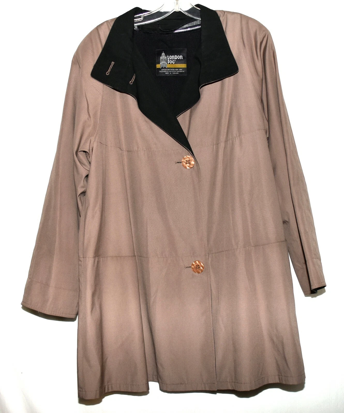 London Fog Oversized Khaki with Black Flannel Zip Out Liner Womens Jacket Size 8