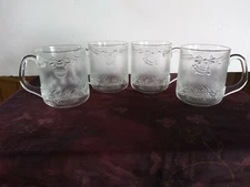 Set Of 4 Duralex Clear Glass Christmas Mugs France