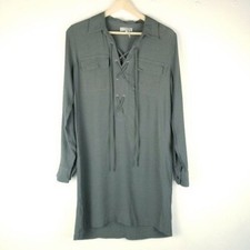 1. State Shirt Dress XS Green Cross laceup collared Classic Boho Festival