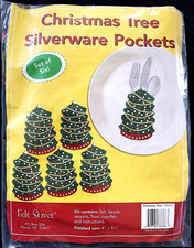 Christmas Tree Craft Kit Felt Beads Sequins makes 6 Flatware or Gift Pockets NOS