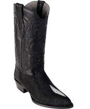 LOS ALTOS MEN BLACK GENUINE STINGRAY SINGLE STONE WESTERN COWBOY J-TOE BOOT EE