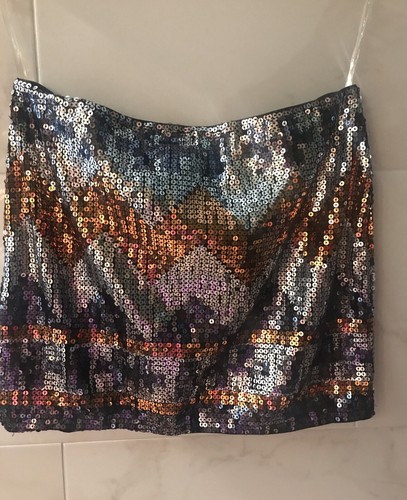 Envy Me Black/Rust/Silver /Grey Sequin Mini Skirt Sz Large NWT - 第 4/10 張圖片