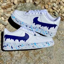 Nike Air Force 1 Custom Light & Dark Blue Splatter Art White Shoes Mens Womens