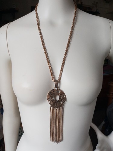 Vintage Sarah Coventry Tassel Necklace Spanish Moss Medallion Statement Pendant