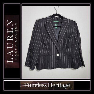 NWOT LAUREN RL Size 14 Linen Cotton Blend Blazer Pin Stripe Fitted