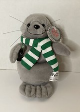Coca Cola Seal In Green Stripe Scarf Bean Bag Plush 1997 NWT - VTG Coke Stuffie