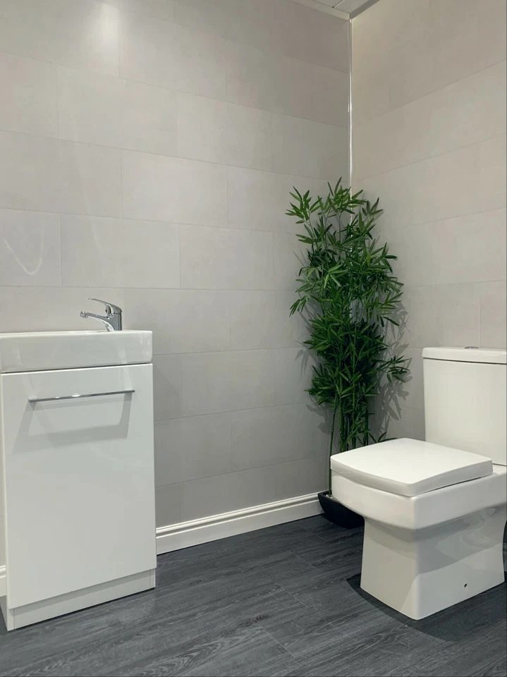 Grey Bathroom Cladding 8mm White Ceiling Panels Tile Effect PVC Shower Wet Wall  - Image 4 of 4