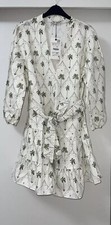 ZARA ECRU FLORAL PRINT SLOT COLLAR BELTED VOLUMINOUS HEM COTTON DRESS SIZE XL