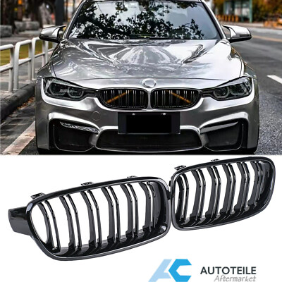 Grill Kühlergrill Nieren für BMW F30 F31 Limo Touring Doppelsteg Schwarz Glanz
