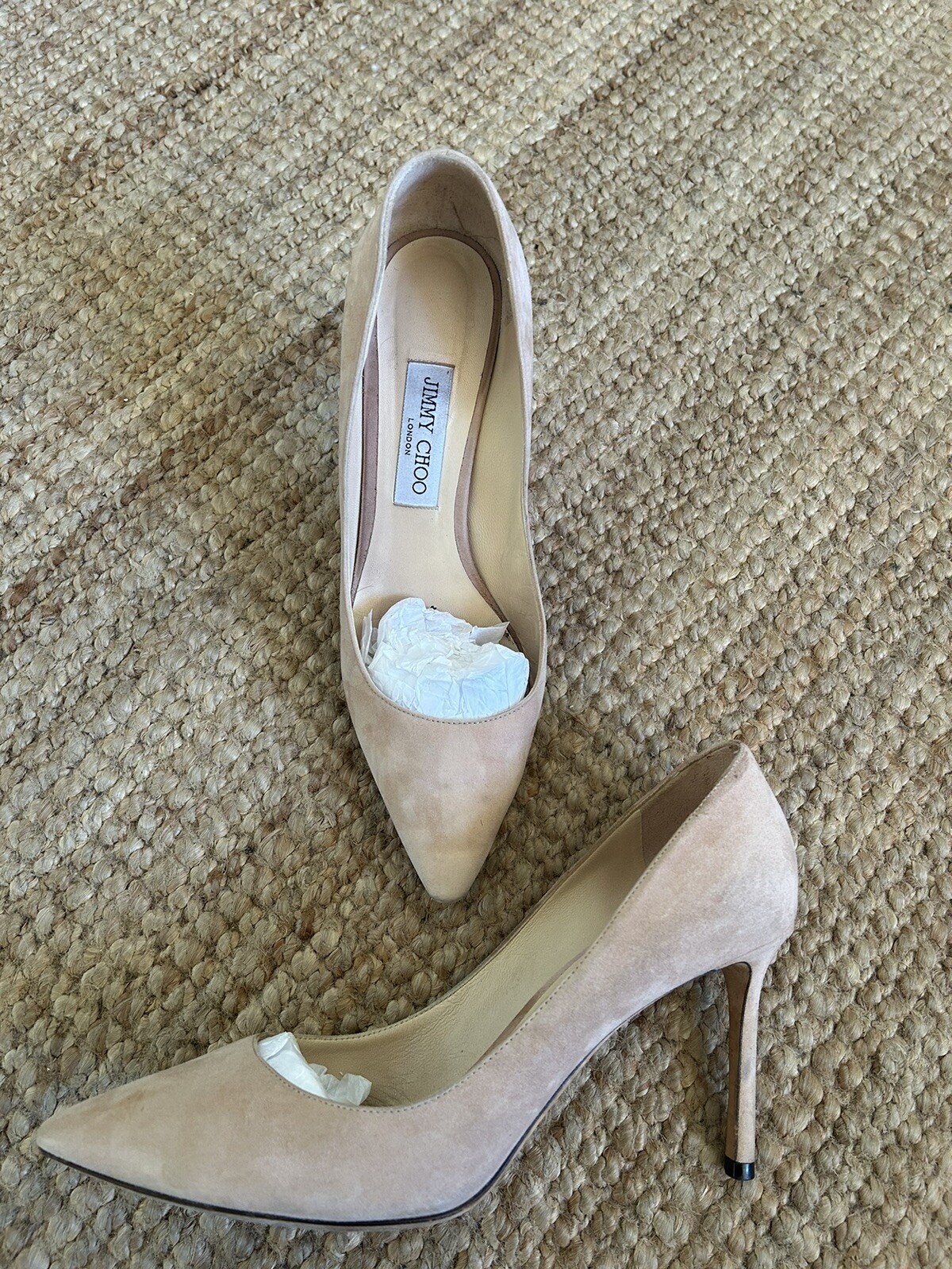 Jimmy Choo Nude Suede Romy 85 Pumps 