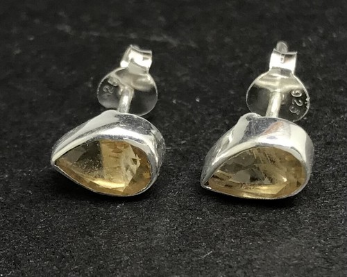 citrine pear stud earrings, solid Sterling Silver, 7 x 5mm, gift box. Natural. - Picture 3 of 10