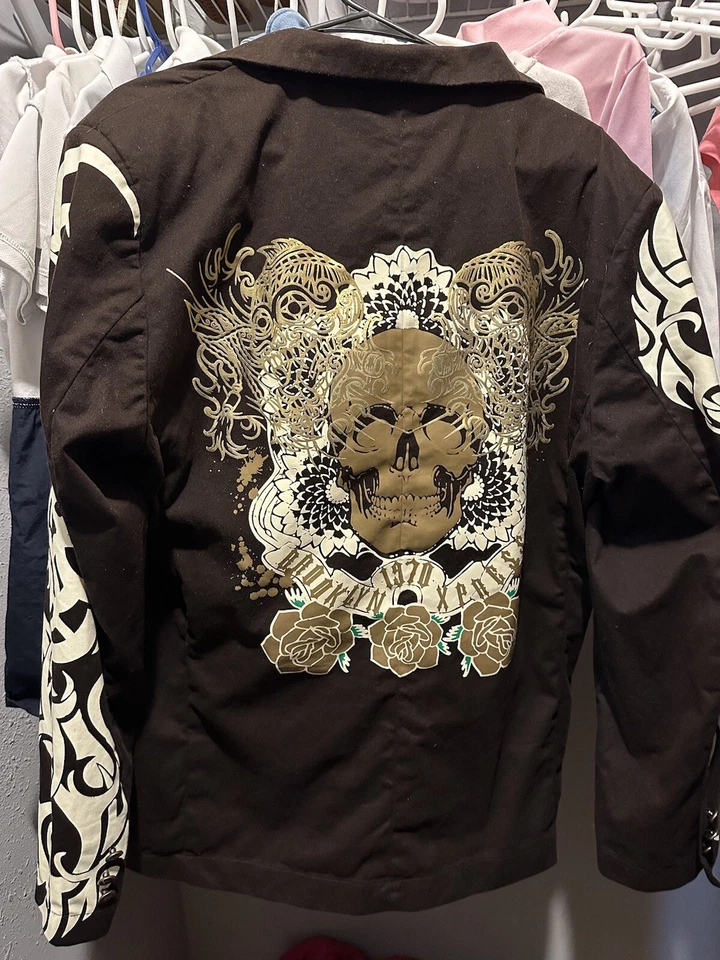 Blazer Brooklyn Express Punk Gótico Marrón Calavera Rosas Grande Foto 2 de 3