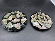 Pair Vintage 1969 Abalone Shells Resin Acrylic Hot Plate Trivet Made in USA 5.5โ