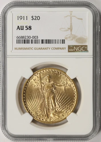 1911 $20 Saint-Gaudens Gold Double Eagle NGC AU58