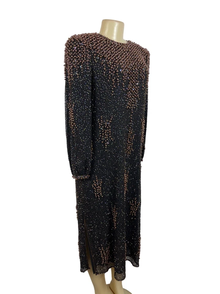 Vestido de mujer Neiman Marcus vintage años 80 negro recto manga larga talla L Foto 2 de 4