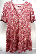 Ann Taylor Loft Womens S Pink Summer Dress Short-Sleeve Button V-Neck Bird Print