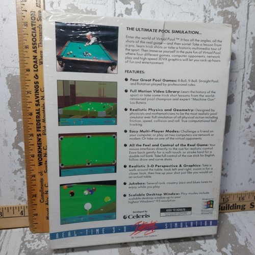 Virtual Pool 3D PC CD ROM Windows 95 Big Box 1996 Interplay Computadora Sellada Nueva - Imagen 3 de 6
