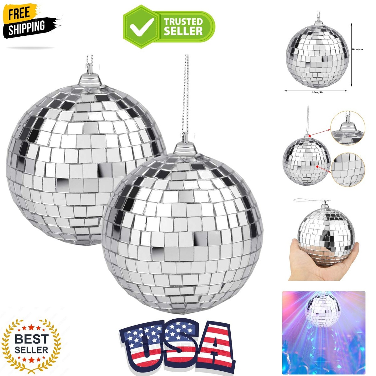 2 Pieces Disco Mirror Balls Silver Hanging Ball for 50s 60s 70s