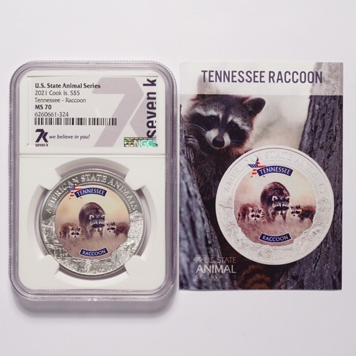 2021 Cook Is. Silver $5 Tennessee Raccoon NGC MS70