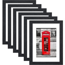 11x14 Picture Frame Rustic Black Wood Set of 6,Display Pictures 8x10 with Mat...