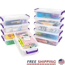 Stackable Clear Plastic Storage Bins W/ Lids Organizing Office Home Supplies New